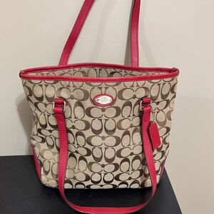 Coach Brown and Red Signature Tote